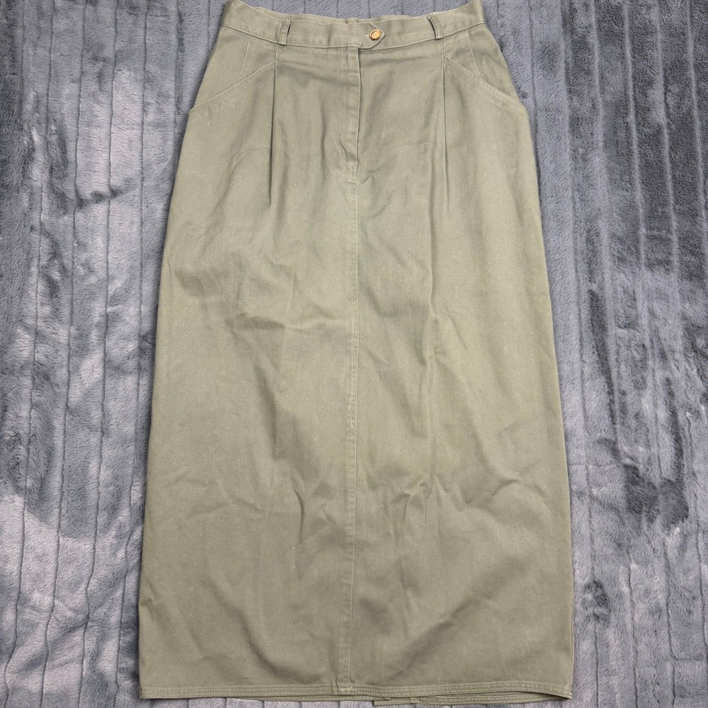 Vintage Ruff Hewn Olive Green Cotton Maxi Skirt Made in USA Utility Size 14 S